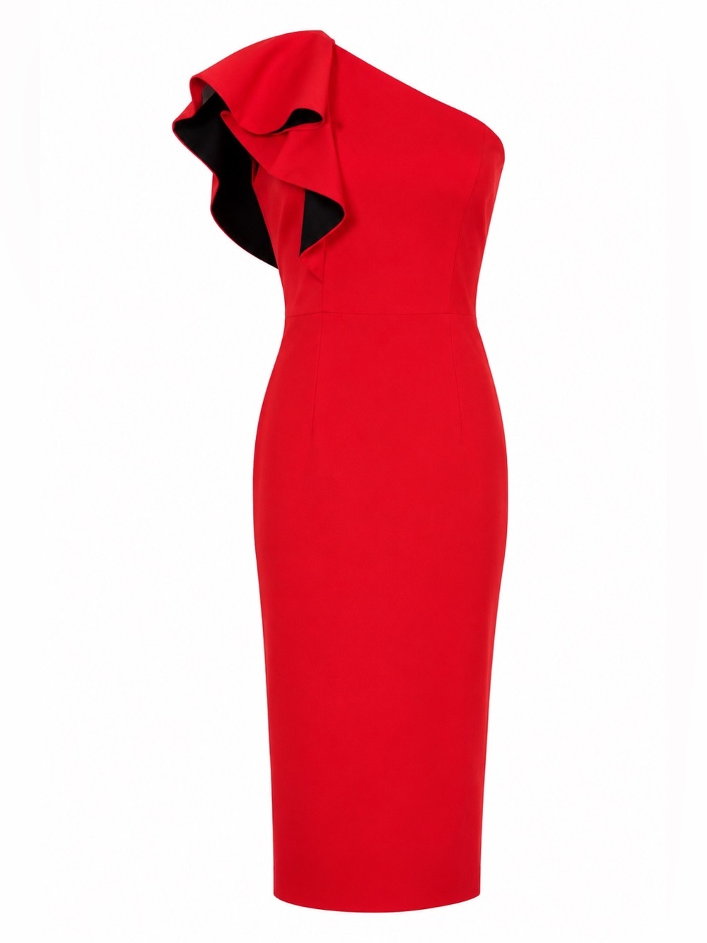 Ruffle One-Shoulder Cocktail Dress -Rachel Roy Collection - Red and black-Small